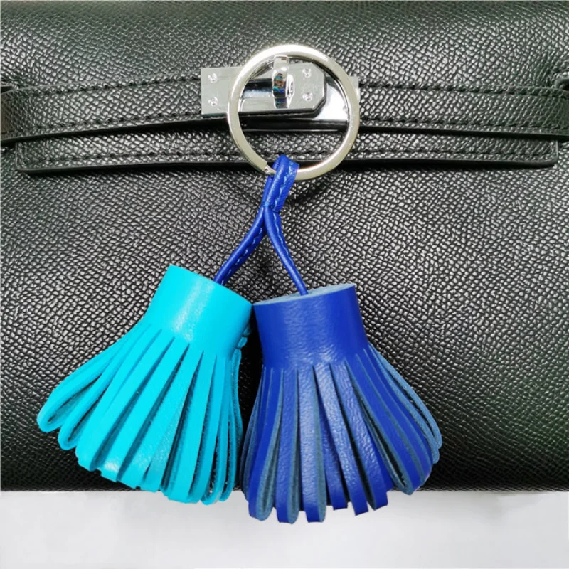 

Брелок-подвеска для сумки из натуральной овечьей кожи, двухцветный, в виде юбки, роскошный, из натуральной кожи, для женских сумок, с кисточкой, украшение для сумки