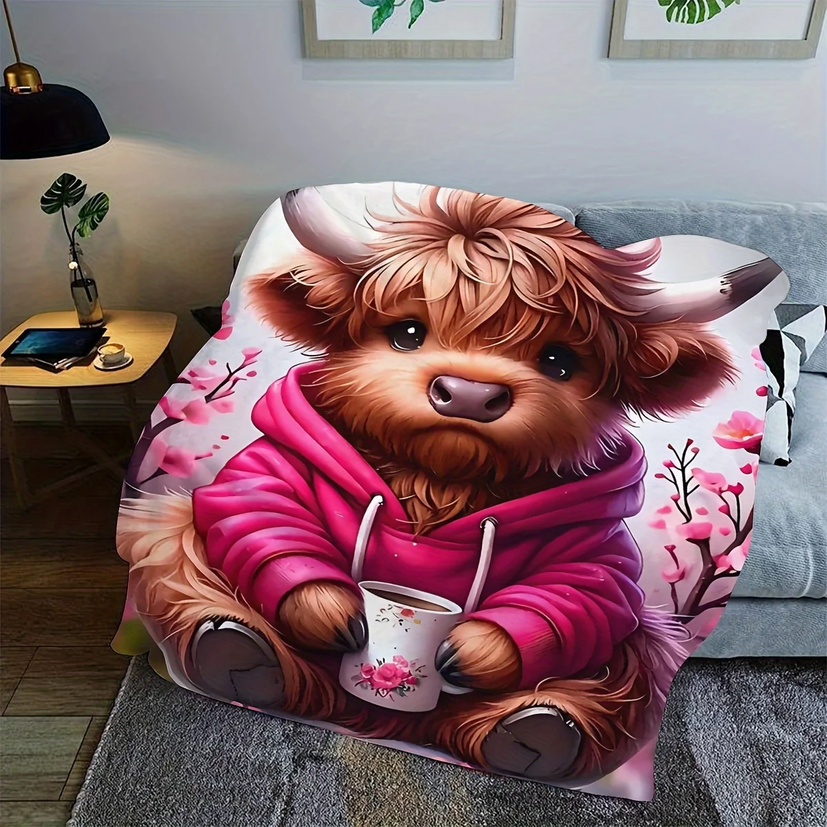 Soft Fleece Highland Cow Blanket: Contemporary Style, Digital Print, Perfect for All Seasons