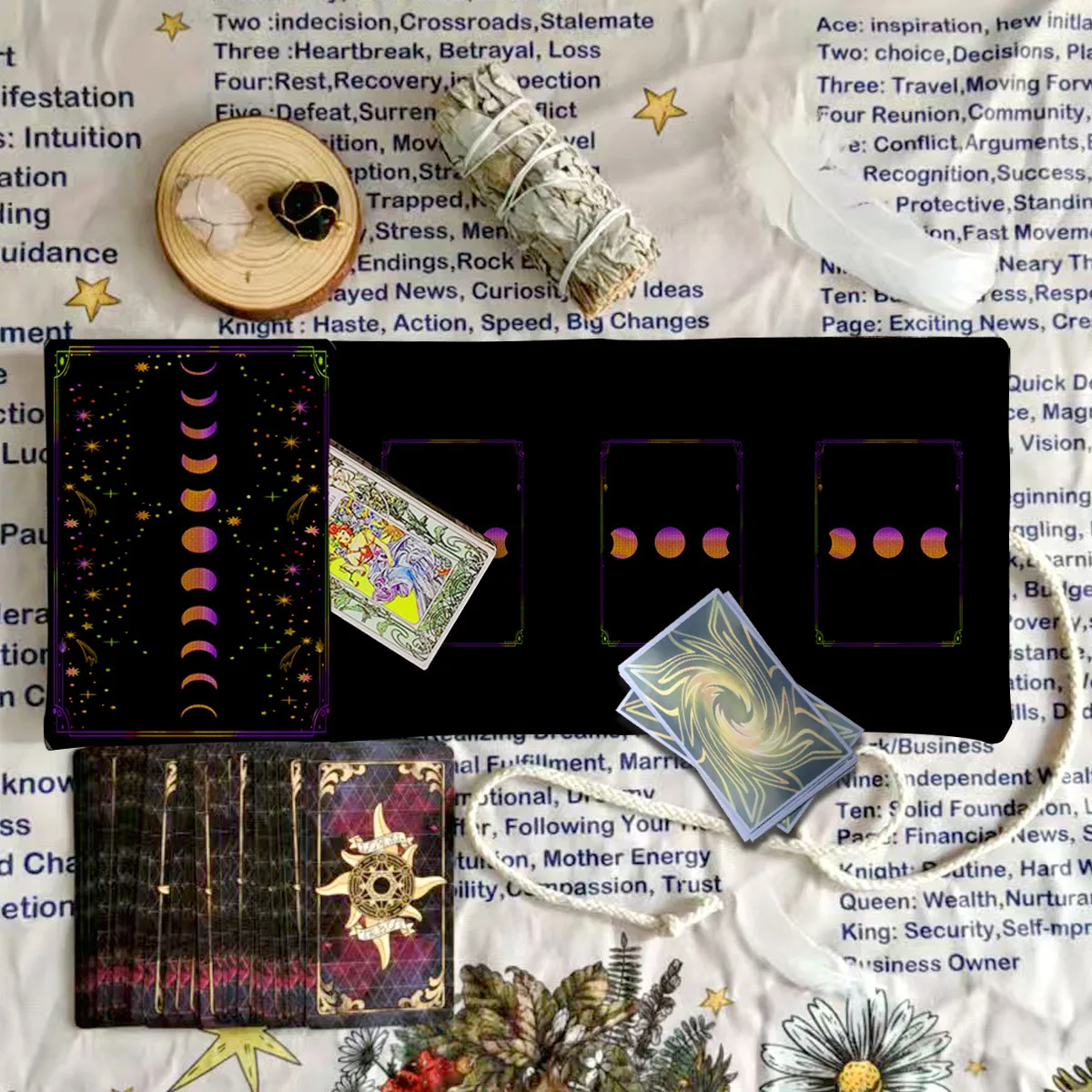 Moon Phase Starry Sky Tarot Roll Wrap Pouch, Celestial Tarot Card Storage Bag, Witchy Divination Supply for Tarot Readers