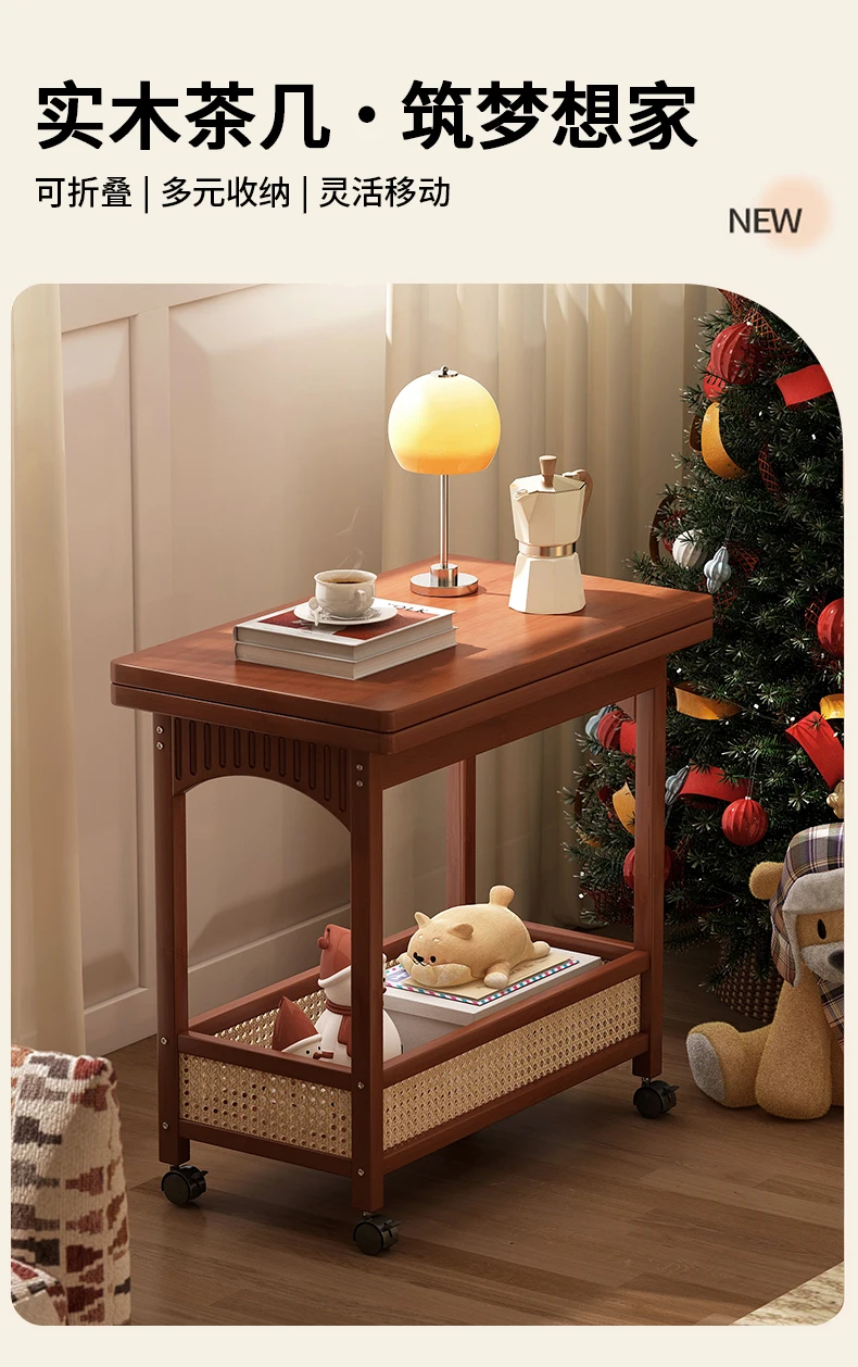  طاولة جانبية خشبية قابلة للطي بعجلات - طاولة نهاية محمولة لغرفة النوم وغرفة المعيشة، وتخزين موفر للمساحة للمساحات الصغيرة #3
