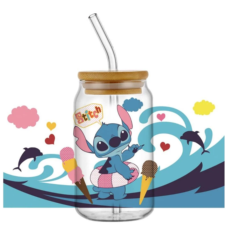 

Miniso New Design Cute Stitch UV DTF Cartoon Transfers 3D Stickers For 16oz Cup Coffee Wraps Printed DIY Glass Pattern Wholesale