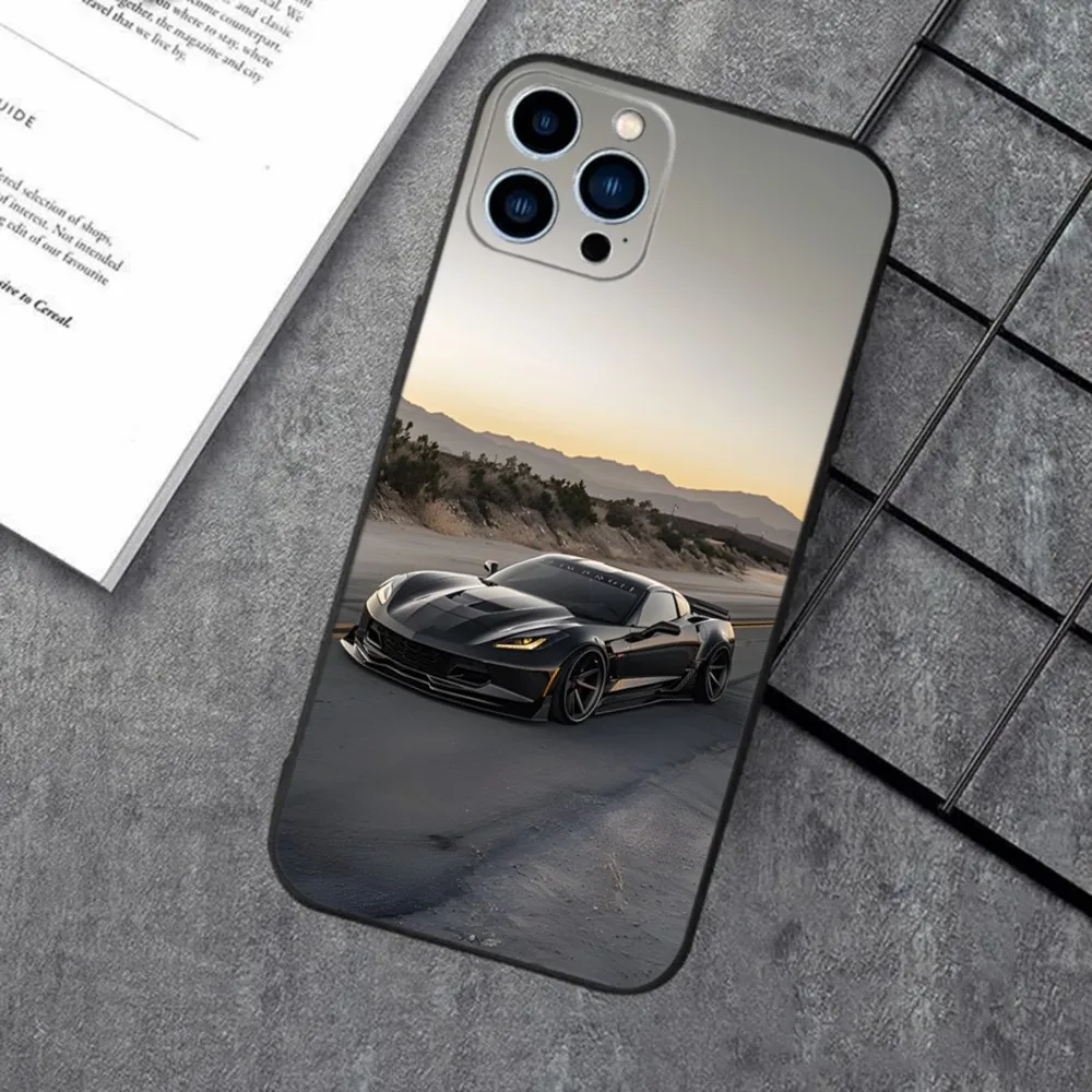 Fashion C-CorvetteS C8 C6 Phone Case For iPhone 16,15,14,13,12,11,XS,XR,X,8,7,Pro,Max,Plus,mini Silicone Black Cover