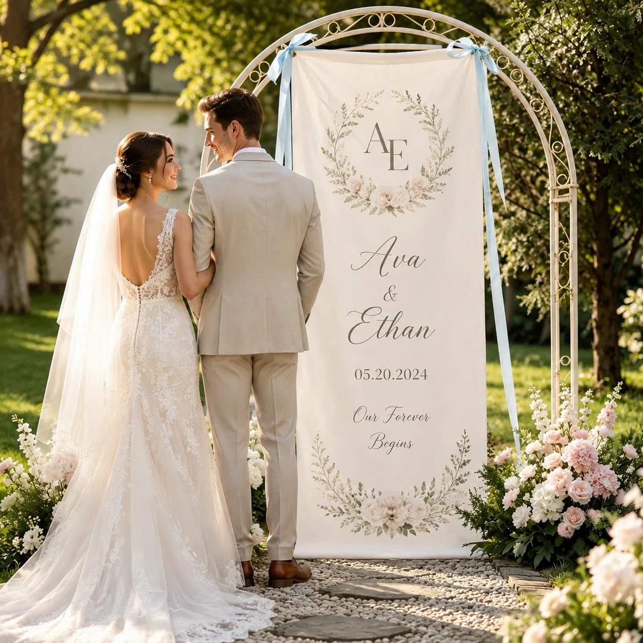 Custom Wedding Banner Personalized Name Date Photo Backdrop Bridal Shower Engagement Party Decoration Romantic Ceremony Hanging
