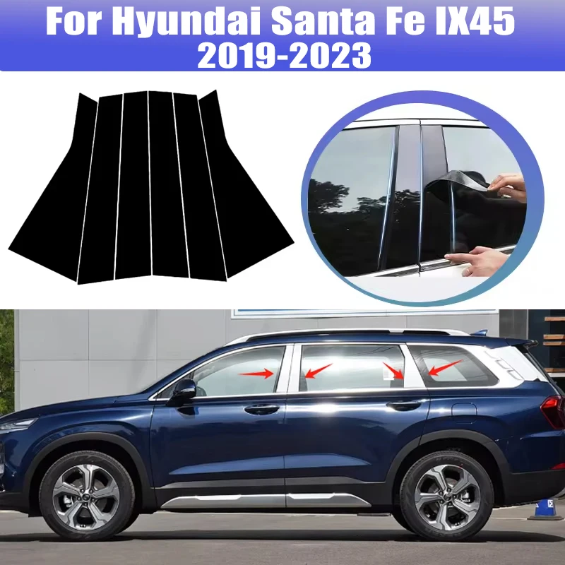 

6pcs For Hyundai Santa Fe IX45 2019-2023 2020 Window Trim Covers Center Film Column B C Pillar Posts Sticker Car Accessories