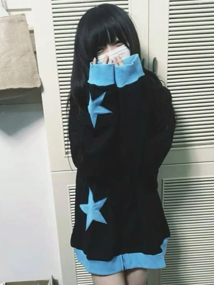 Américain Vintage Star Patch femmes Cardigan décontracté sweat automne hiver ample épais à capuche veste rétro mode 2025 nouveau