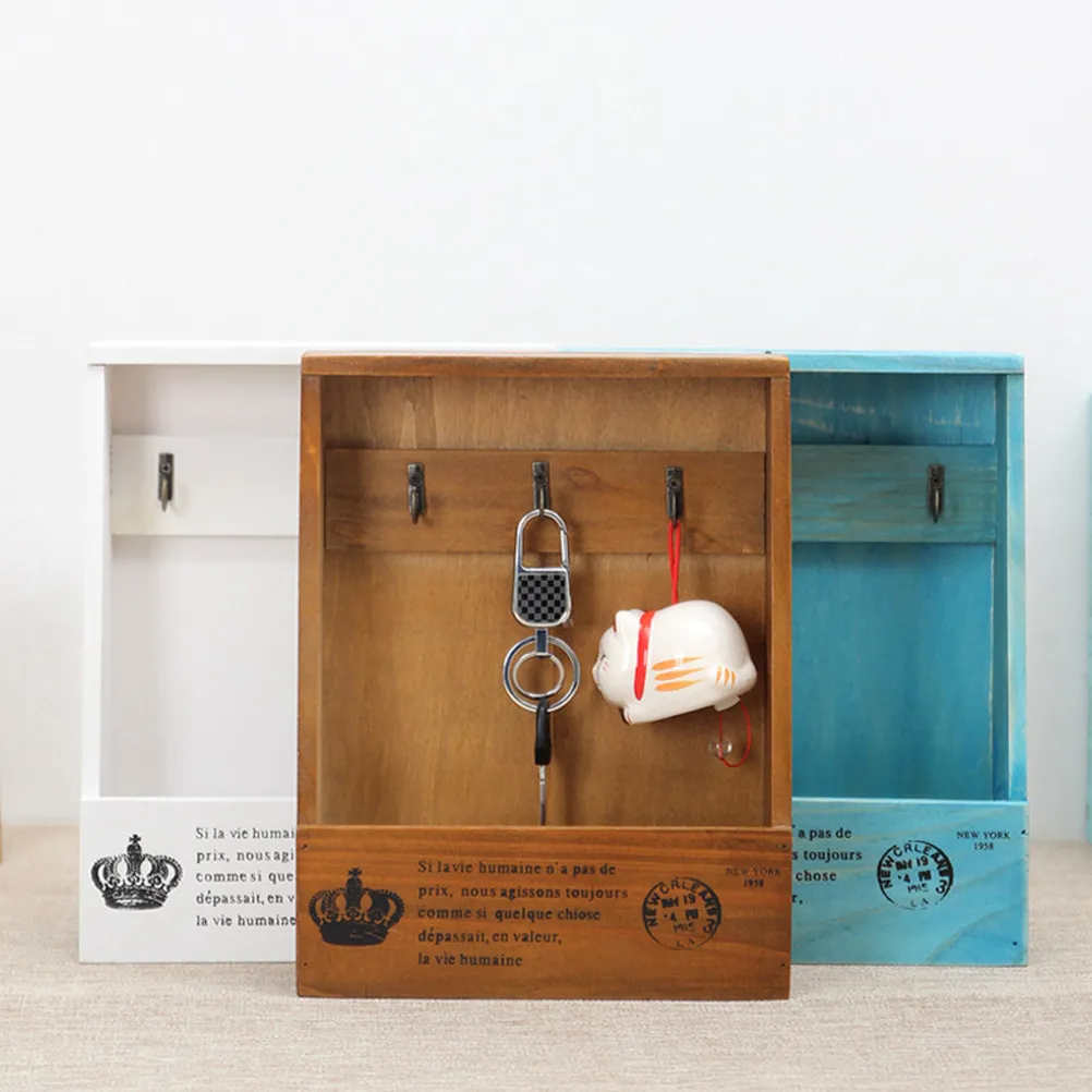 Boîte à accessoires en bois vintage à 3 crochets, 16,5x10x27,5cm, organisateur de stylos et de documents, boîte de rangement murale en bois, décoration d'intérieur