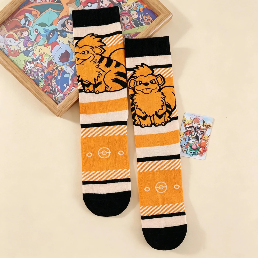3 Paar Niedliche Pokémon Damensocken mit Anime-Charakter-Druck, Baumwollsocken mit Rundhalsausschnitt für Lässigen und Atmungsaktiven Alltagsgebrauch – Detail 3