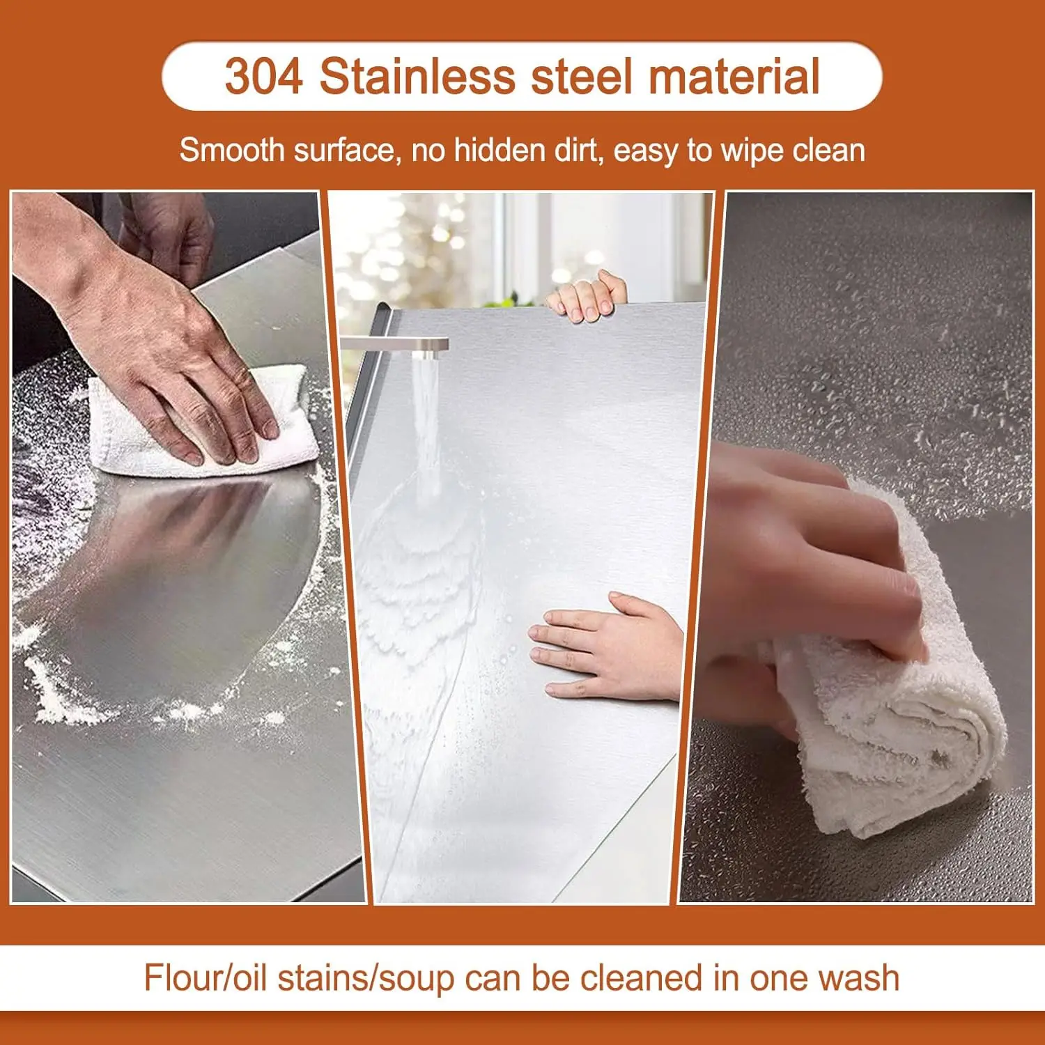 304 Stainless Steel Cutting Board with Non-Slip Silicone Pad, Large Kitchen Chopping Board for Meat Fruits Vegetables
