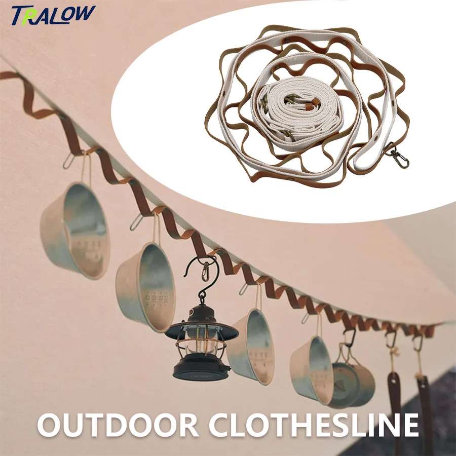 

TRALOW Outdoor Camping Clothesline PU Leather Tent Hanging Rope Extended Canopy Lanyard Webbing Strap for Camping Hiking Travel