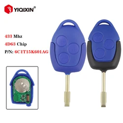 YIQIXIN 3 Button 433Mhz 4D63 Car Remote Key For Ford Transit WM VM 2006-2014 P/N: 6C1T15K601AG With Blue/Black Blade