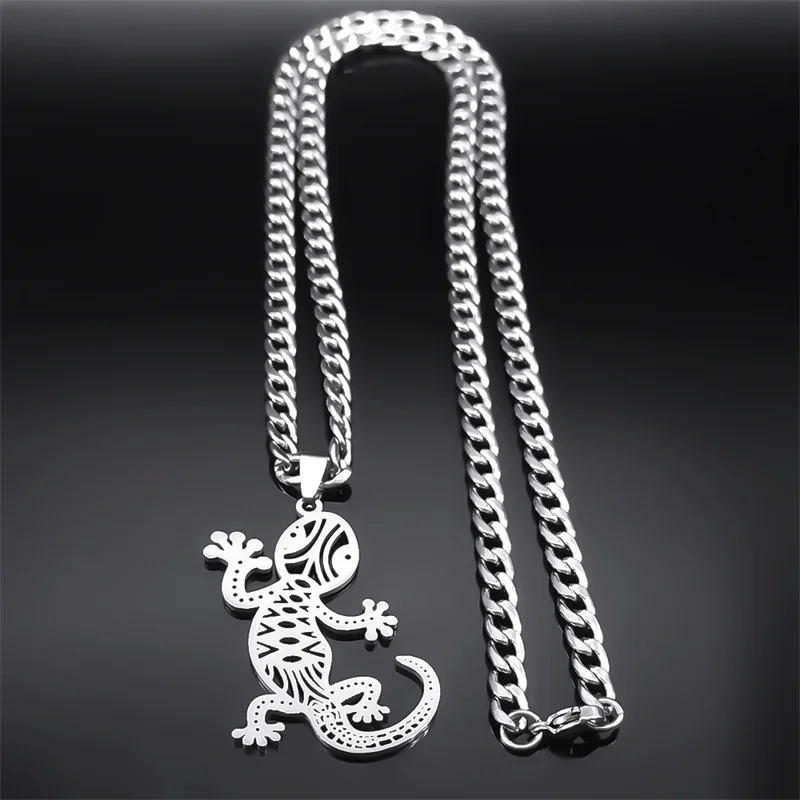 Glückliche Eidechse Gecko Halskette Edelstahl kette für Männer Frauen Tier Hip Hop Punk hohle Halsketten Schmuck Geschenke nzzz515s03 – Detail 7