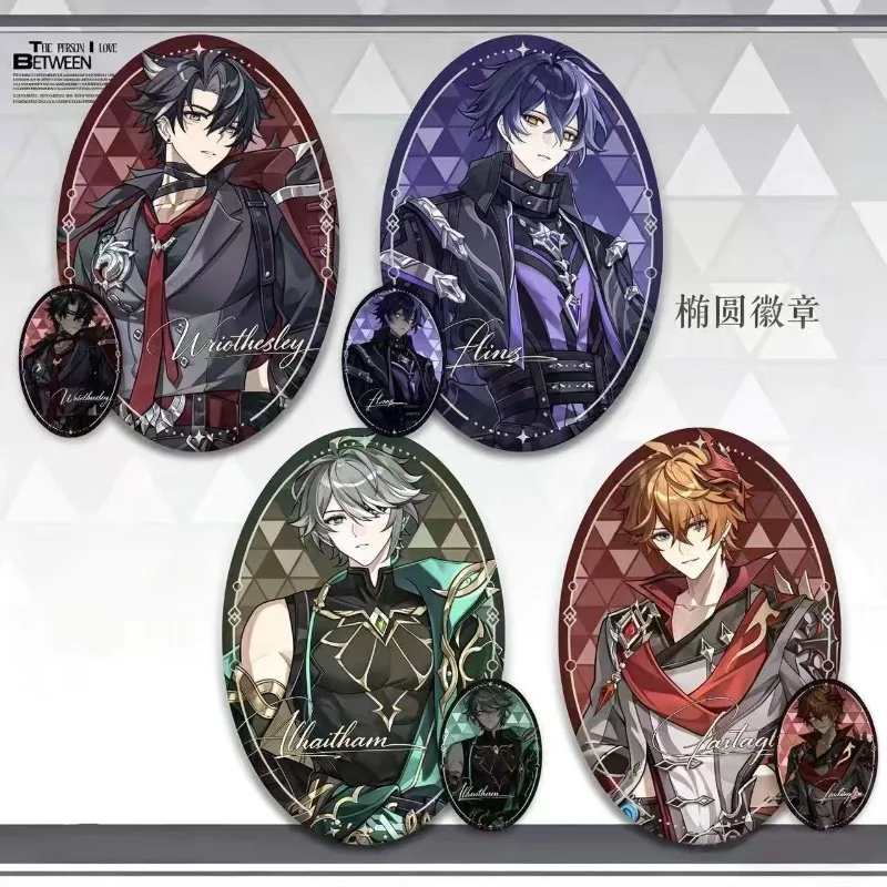Game Yuan Shen Impact‌ Small Oval Badge Wriothesley Kyryll Chudomirovich Flins Alhaitham Tartaglia Kneeling Position Brooch Gift