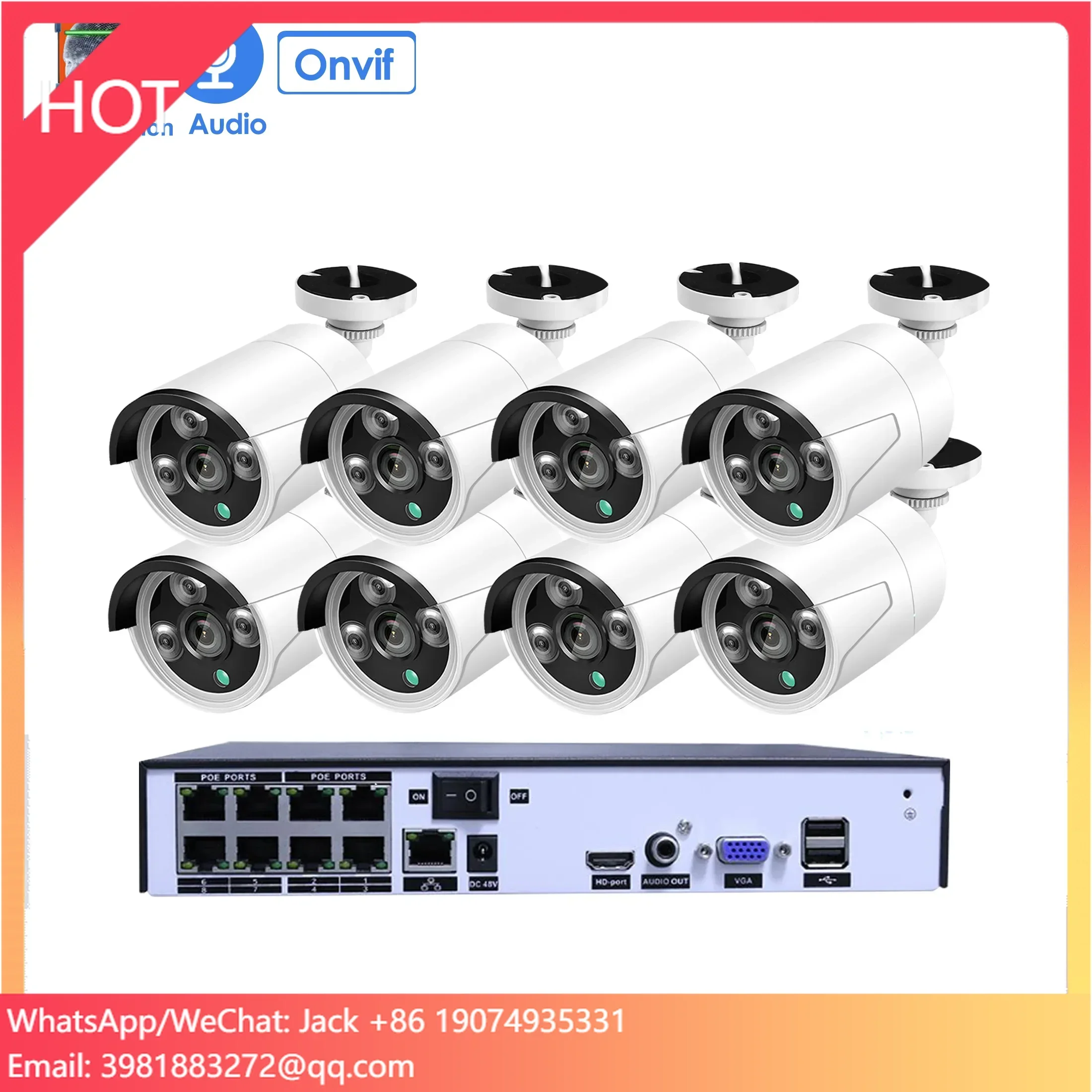 

8CH 4K Poe NVR Kit 8MP Outdoor Waterproof Bullet IP Camera CCTV System NVR Audio Record Video Surveillance Kits