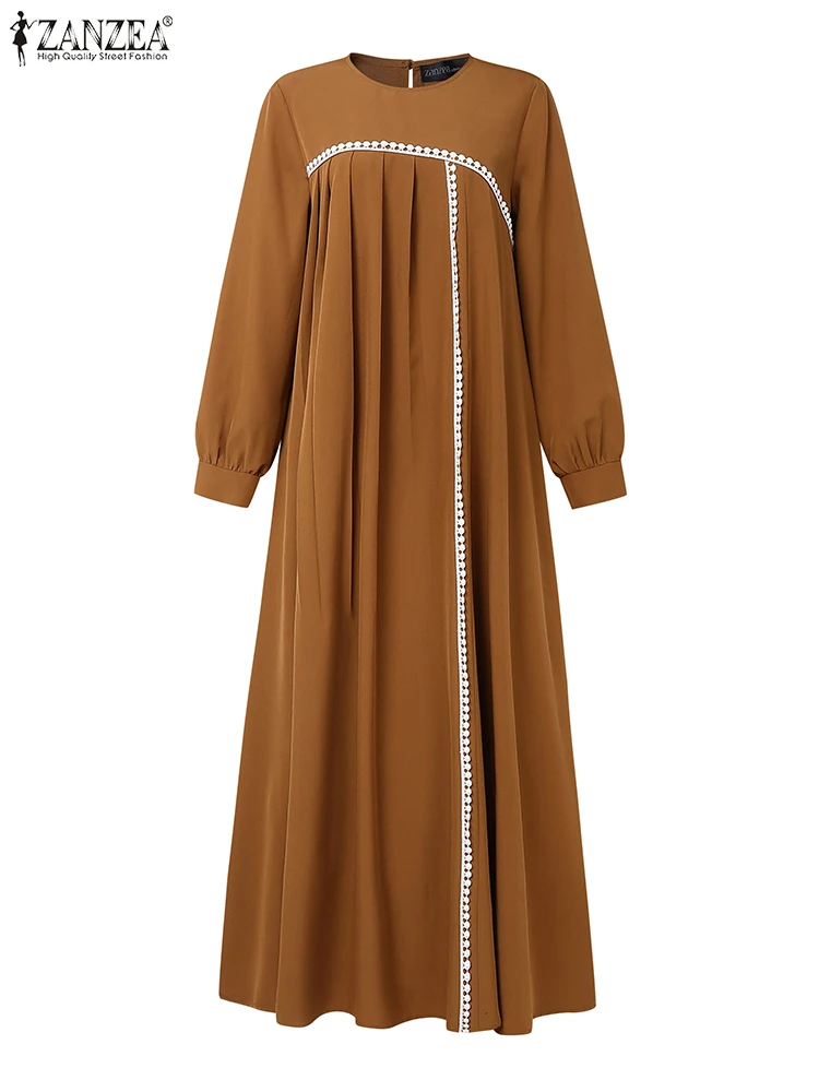 

ZANZEA мусульманские модные платья макси женские скромные элегантные кружевные лоскутные плиссированные халаты Абая Femme исламский хиджабис Ид Vestidos