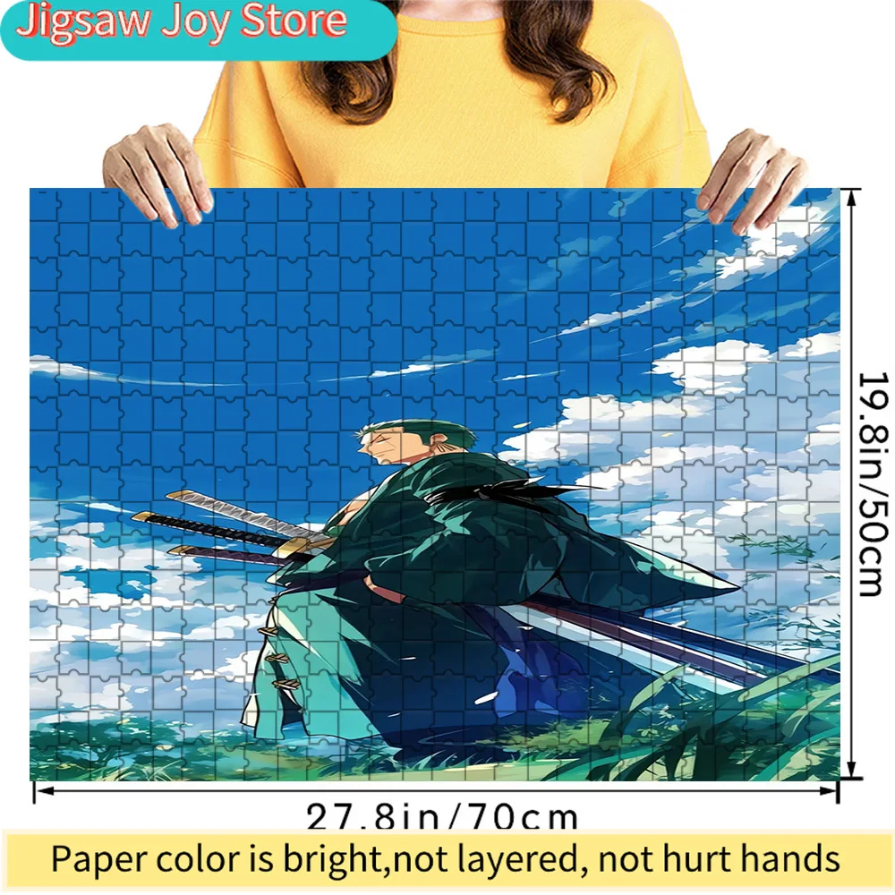 

Premium Paper Jigsaw Puzzle One Piece Roronoa Zoro Three Swords Style Under Blue Sky Scene Anime Art High Quality Cardboard Puzz