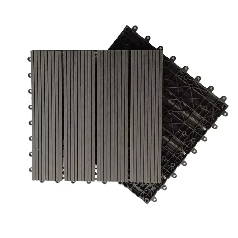 Black Interlocking Wood Tiles Waterproof Fireproof DIY WPC Composite Decking Board for Outdoor Garden Easy Click System for