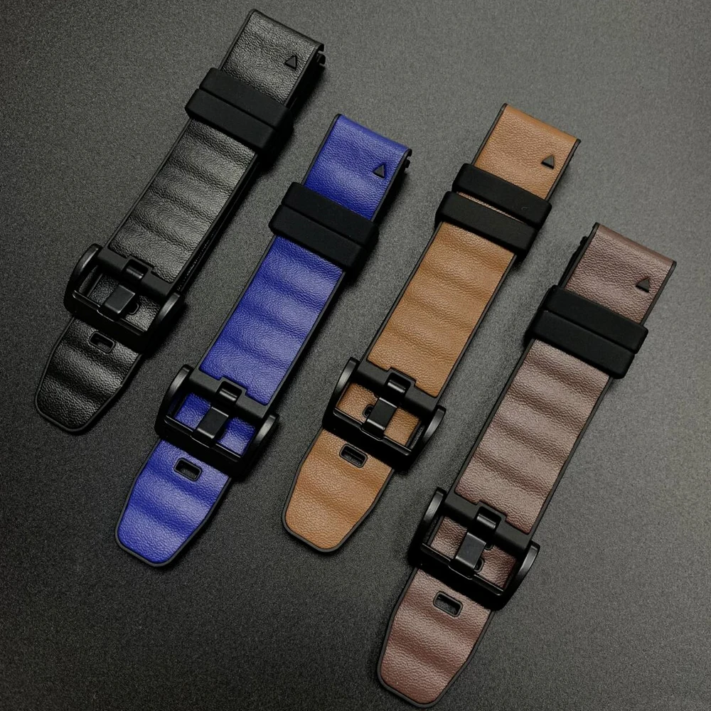 QuickFit 22 مللي متر/26 مللي متر حزام سيليكون جلدي لـ Garmin Fenix 8 Pro 7 7X Forerunner 970 965 إندورو 3 Epix Gen 2 Tactix 8 سوار معصم