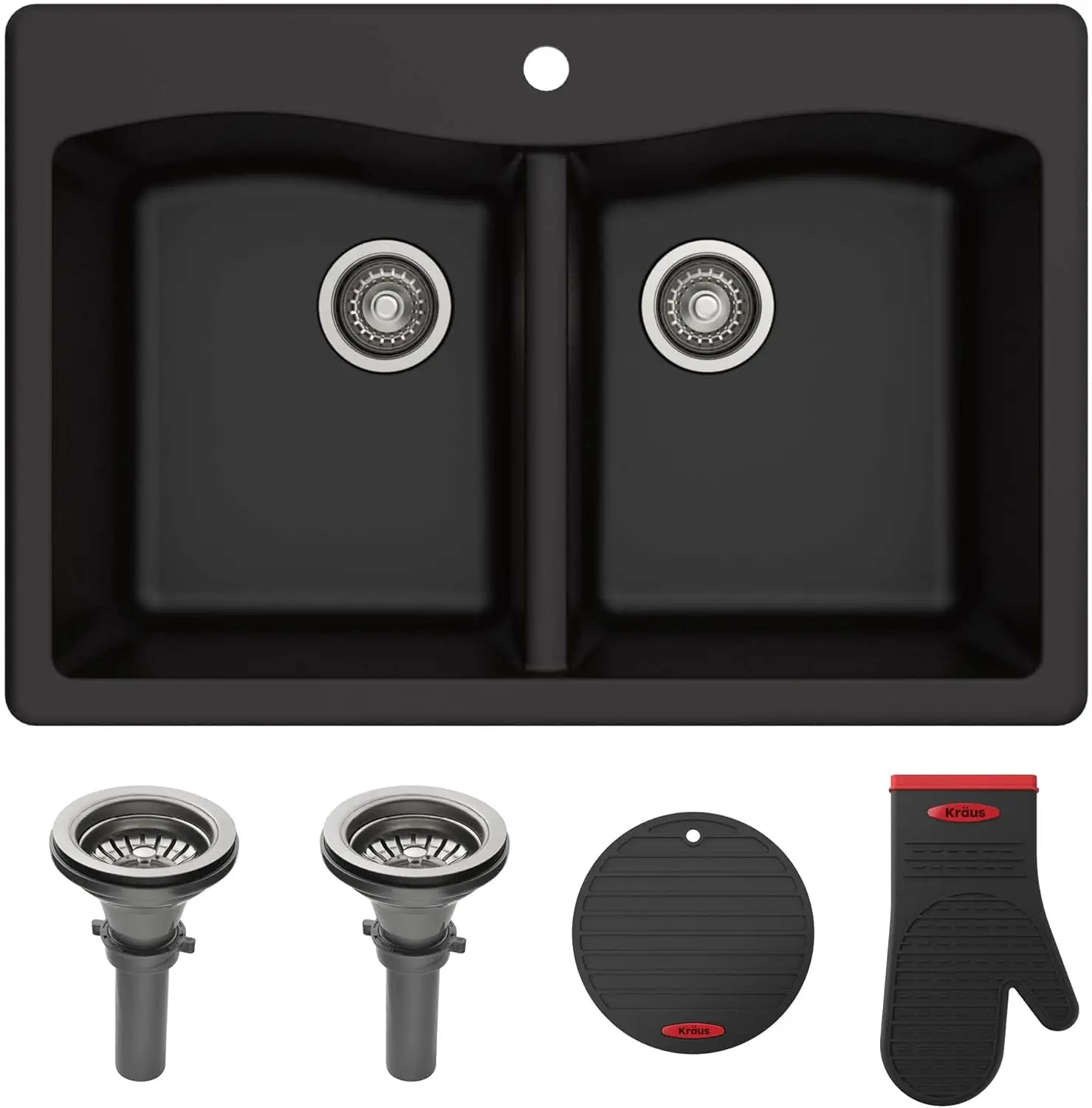 

Forteza 33-Inch Drop In/Undermount 50/50 Double Bowl Granite Kitchen Sink In Black, Kgd-52Black