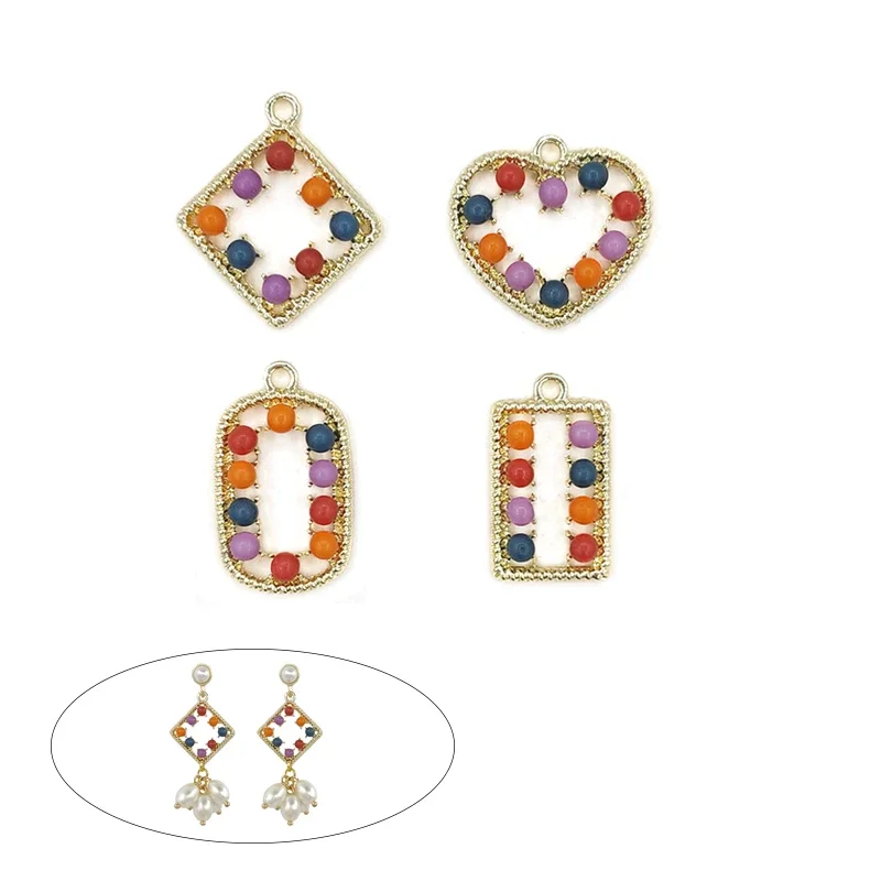 New 5 Pieces/bag High Quality Zinc Alloy Inlay Acrylic Beads Charms Pendants for DIY Earrings Necklace Jewelry Accessories