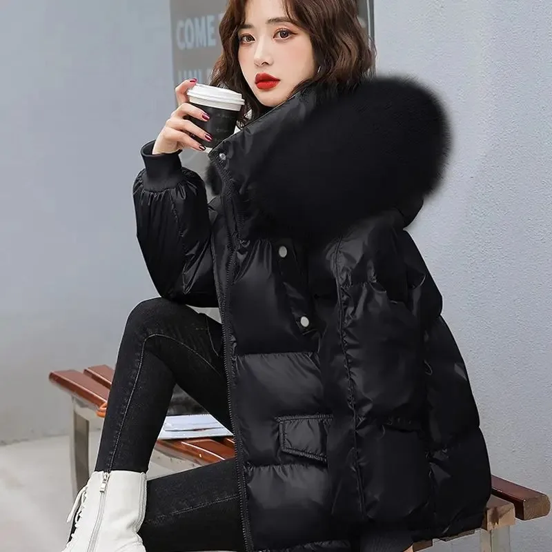 White Duck Down Jacket for Women, Female Big Fur Collar Parka, Bright Face, No Wash Outwear, Warm Hooded Overcoat, Winter Coat,