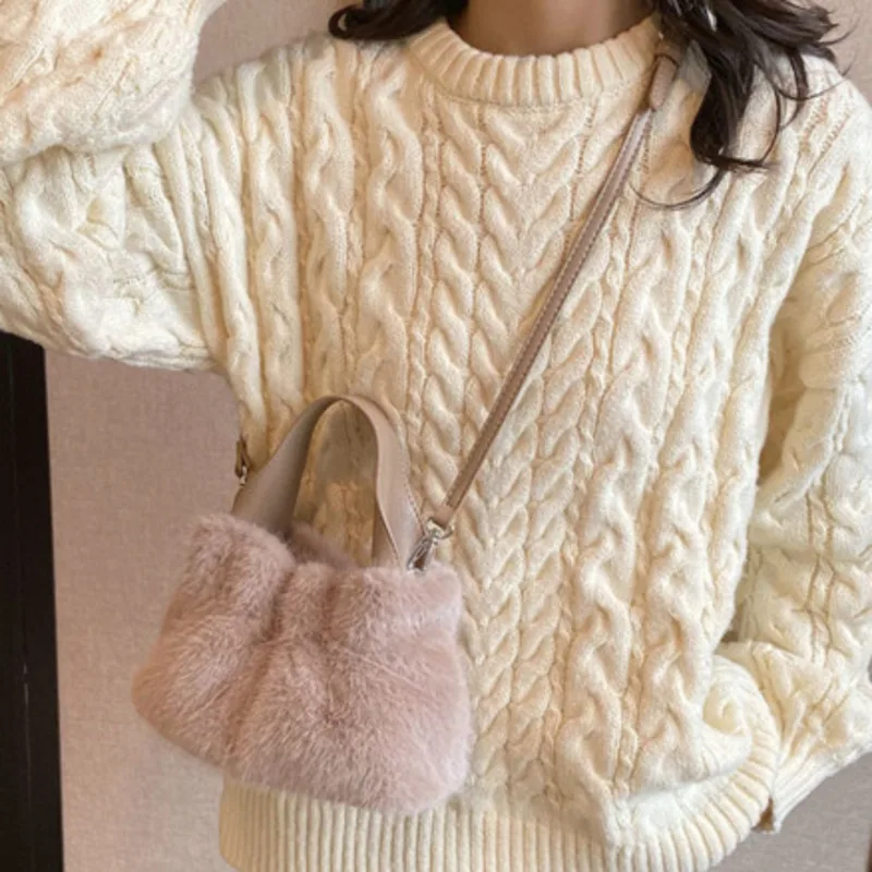 New Imitation Plush Bag Shoulder Mink Wrinkle Handbag For Woman Crossbody Ladies Casual High-Quality Messenger Versatile Luxury