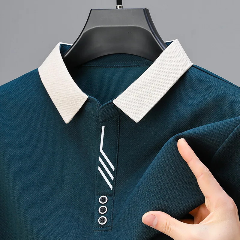 2024 Men's Short-sleeved POLO Shirt New Ice Silk Lapel Waffle T-shirt Loose Casual Breathable Tops