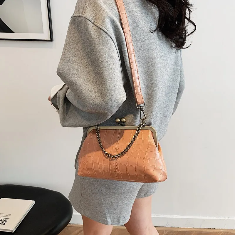 خمر قبلة قفل حقيبة كروسبودي نمط التمساح مساء مخلب محفظة بو الجلود حمل حقيبة للنساء العمل التسوق السفر #5