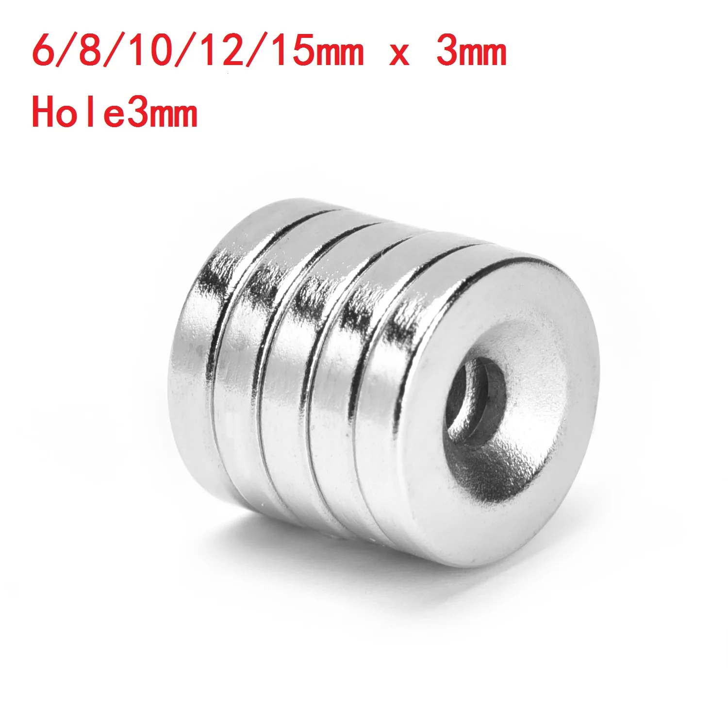 Neodymium N35 round Magnet with Hole 3mm  Powerful Permanent NdFeB Disc Magnets Super Strong 6/7/8/10/12/15mm X 3mm Size Options