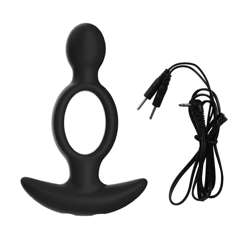 Silica Gel Electric Shock Hollow Out Anal Plug Bi-Polar Butt Plug SM Electrical Stimulator Vagina Prostate Sex Toy for Women Men