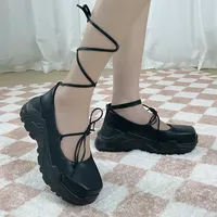 2025 Spring New Style Women's Ballet Thick-Soled Bow-Knot Heightening Shoes Black/gold/silver Mary Jane Small Leather Shoes