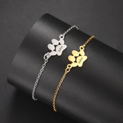 Sipuris Dog Paw Custom Engrave Name Bracelet For Women Men Stainless Steel Hip Hop Jewelry Valentine's Day Gifts For Pet Lovers
