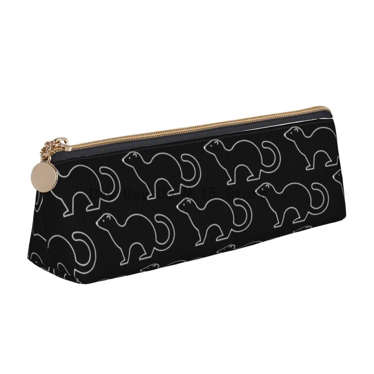 

Cute Ferret Print Triangle Pencil Case Wild Animal Fashion Zipper Pencil Box Teenager Back to School Leather Pen Bags