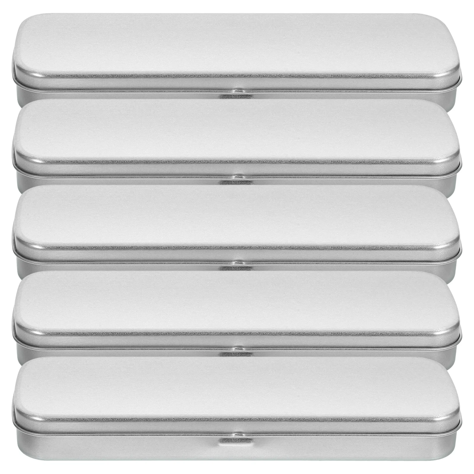 5Pcs Pencil Box Iron Tinplate Rectangular Metal Case Single-Layer School Pen Holder Stationery Silver Metal Pen Case