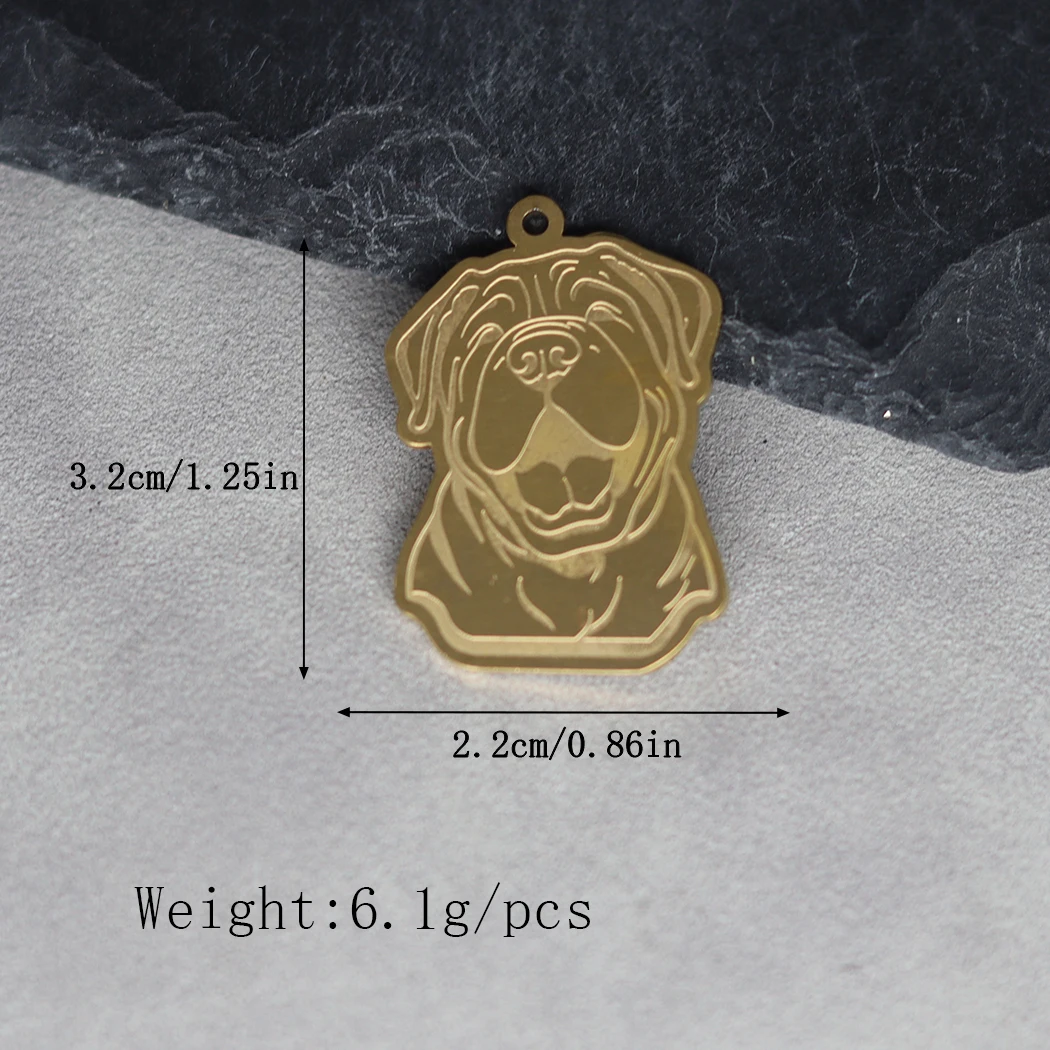 2pcs Wrinkle Shar Pei Dog Stainless Steel Pendant Charms for Jewelry Making Trendy Men Necklace Keychain Animal diy Accessories