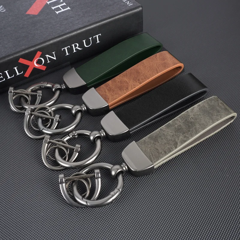 Vintage Texture Leather Car Keychain Anti‑Lost Key Strap Lanyard Metal Horseshoe Buckle Car Key Holder Keyring Gift Accessories