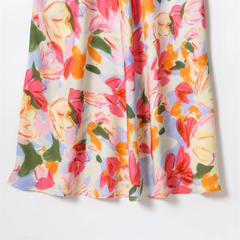 Autumn new women's clothing French retro flower print temperament sleeveless slim fit holiday camisole dress long skirt