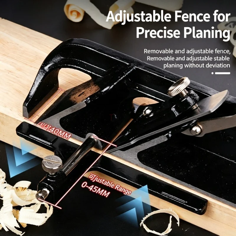 Wood Hand Plane Height Adjustable Fence Rebate Plane Carpenter Edge Trimming Hand Tool for Woodworking Grooving Cutting Bench