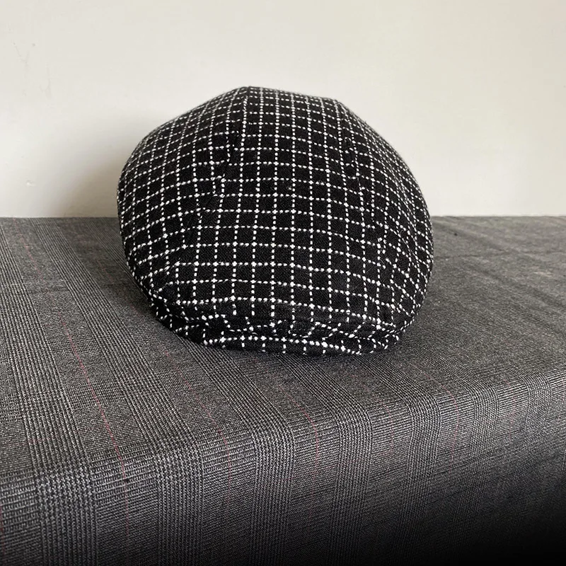 Men Berets 2021 Spring Autumn Men Newsboy Hat Women Retro England Hat Men Hats Black Plaid Peaked Painter Caps BJM95