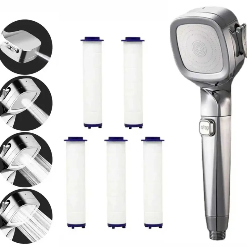 

4-Mode High Pressure Shower Head with On/Off Switch, Water Saving Adjustable Spray Nozzle with Filter for Bathroom