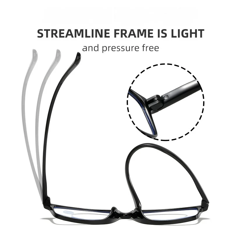 BOYSEEN Reading Glasses Men Fashion Sports Anti-blue Light Blocking Black TR90 Frame Reading Eyewear Presbyopia Eyeglasses