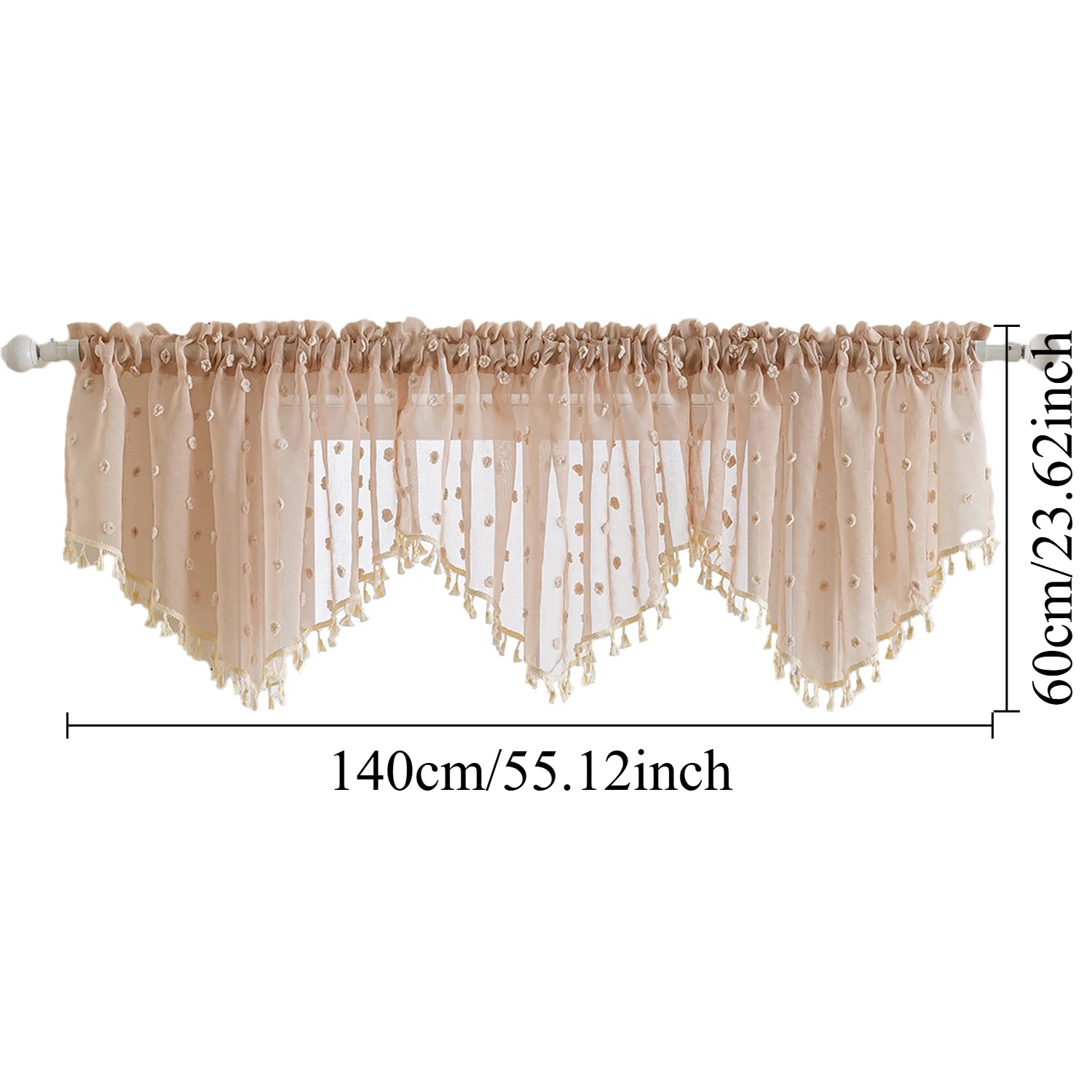 2PCS Triangle Shape Short Curtain Rod Pocket Window Half Voile Curtain with Beads Tassels for Cafe Bar Kitchen Home Decor 손뜨개 커튼