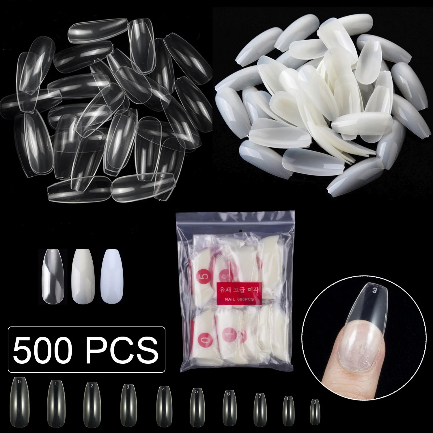 

Long Ballerina Coffin False Nail Tips 500 Pieces/Pack 10 Sizes 50pcs for Each Size Press on Fake Nail Refill Pack Full Cover