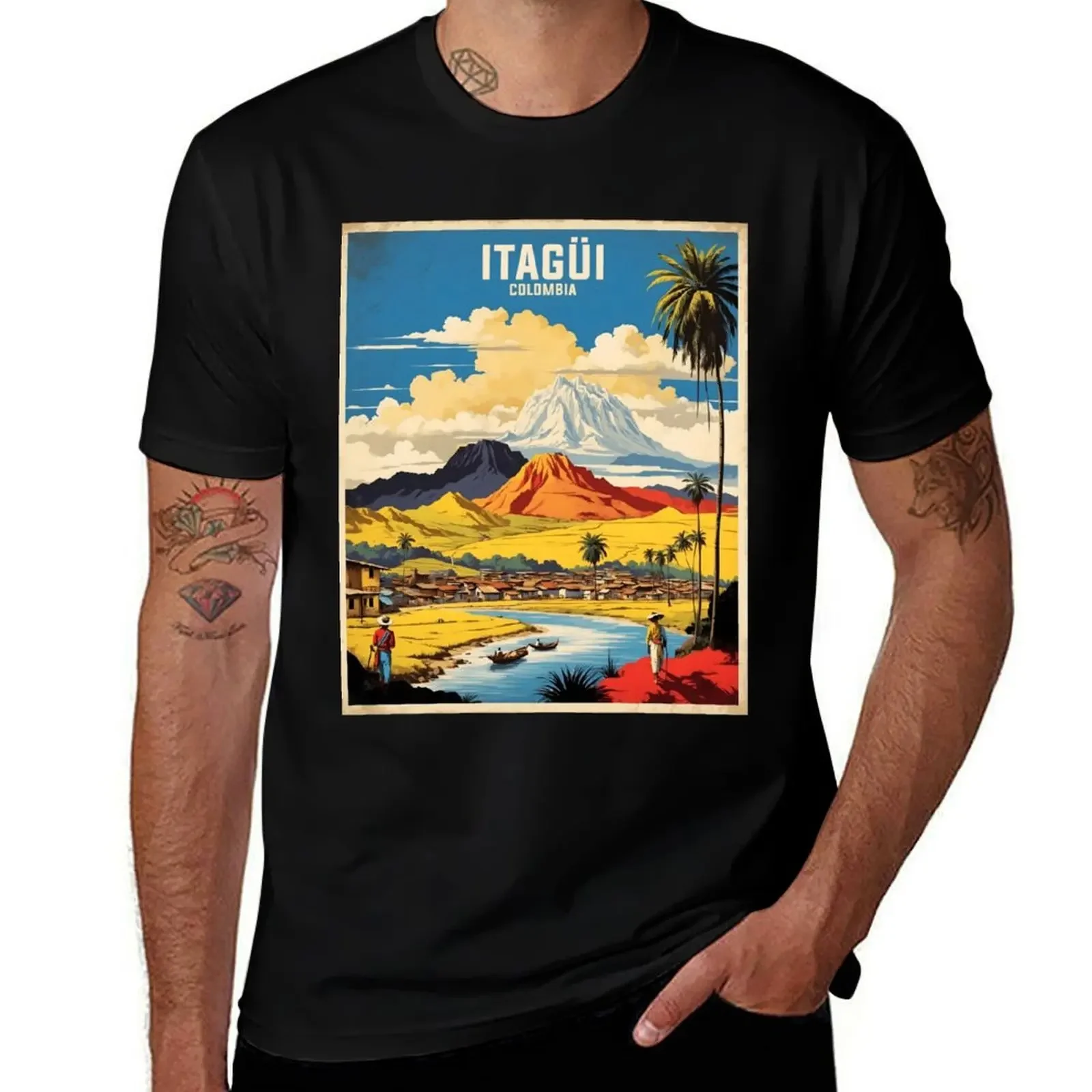 

Itagui Colombia Retro Vintage Poster Tourism T-Shirt Luxury man funny meme t-shirts Man t-shirt shirts men