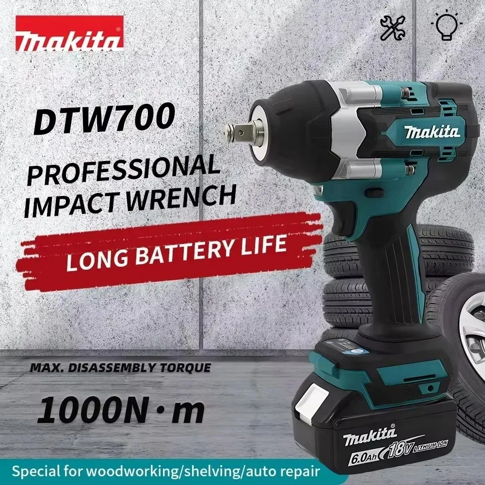 Makita Brushless DTW700 Cordless Electric Impact Wrench 1/2 Inch 18V Battery Compatible Power Tool for Automotive Repair