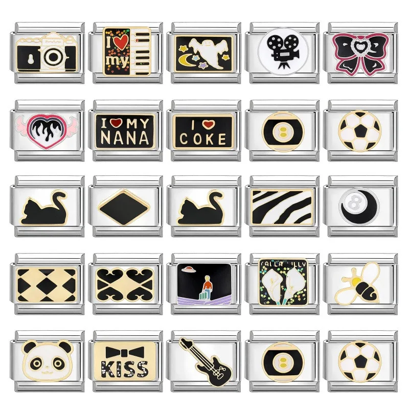 Fashion Charm Bracelet Checkerboard Panda Elephant Charm Italian Links Fit 9mm Bracelet Stainless Steel DIY Making Jewelry image 2