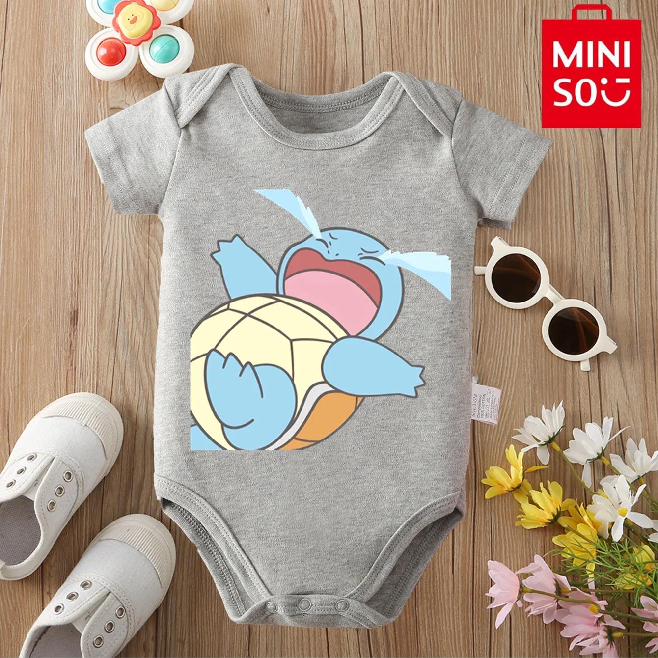 

MINISO Pocket Monster Pure Cotton Squirtle Onesie Japanese Style Bodysuit for Baby Cloths Jumpsuit for 0 To 12 Months Newborn