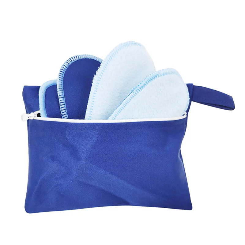 Almohadillas de tela reutilizables para menstruación, almohadilla Menstrual interior de microlana azul con alas, almohadillas sanitarias de día y