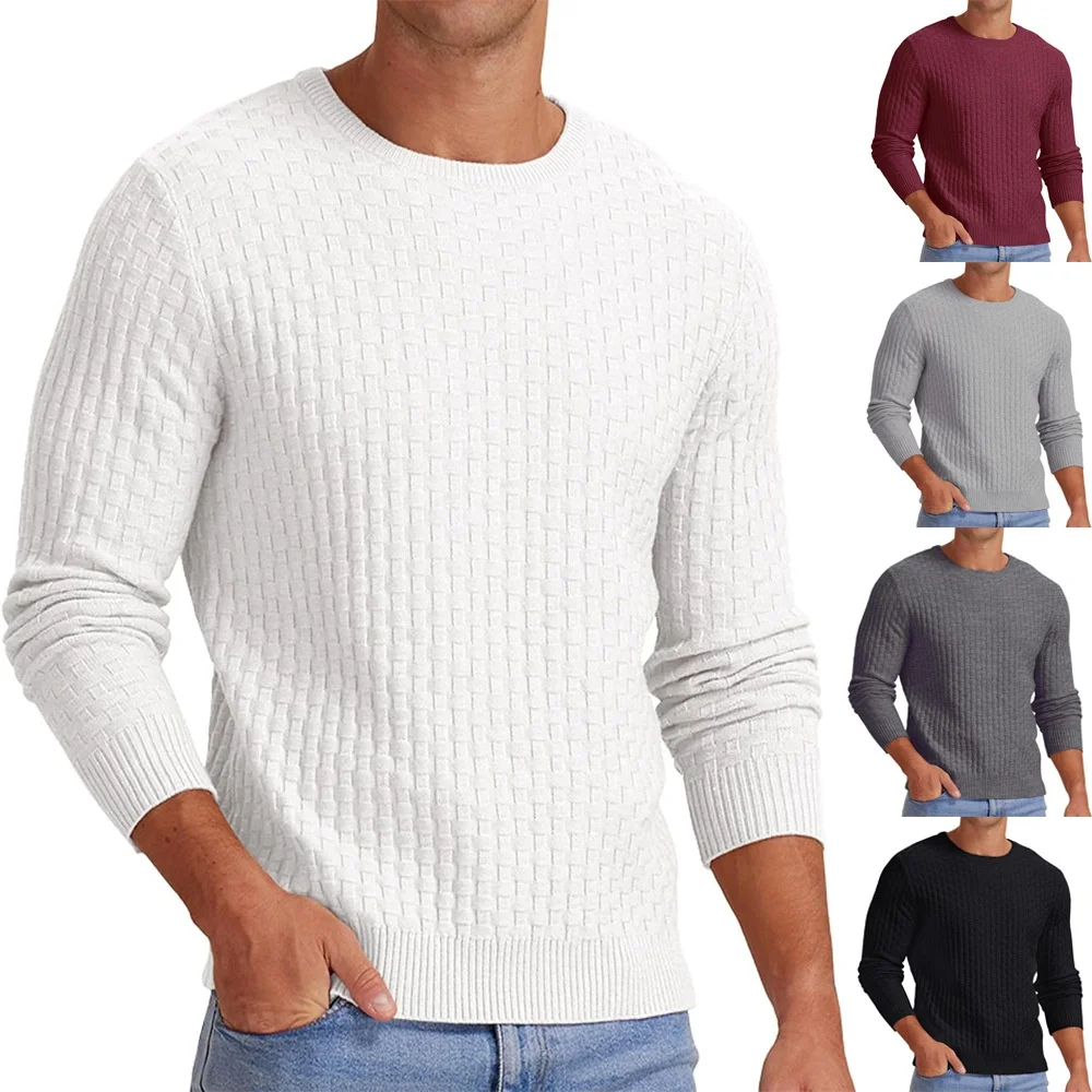 New Men's Round Neck Men's Pullover Autumn and Winter Long Sleeved V-neck Fried Dough Twists Thickened Knitting Base Sweater