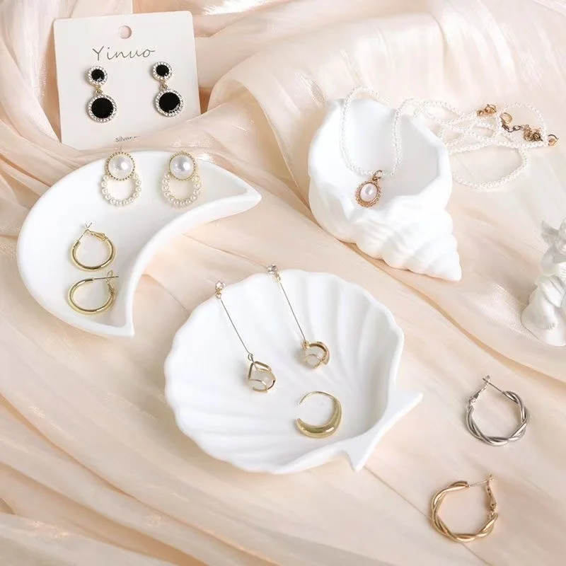 New Fashion InS-Style Conch Shell Jewelry Display  Storage Plate  Light Luxury Background Decoration for Shooting  White Style