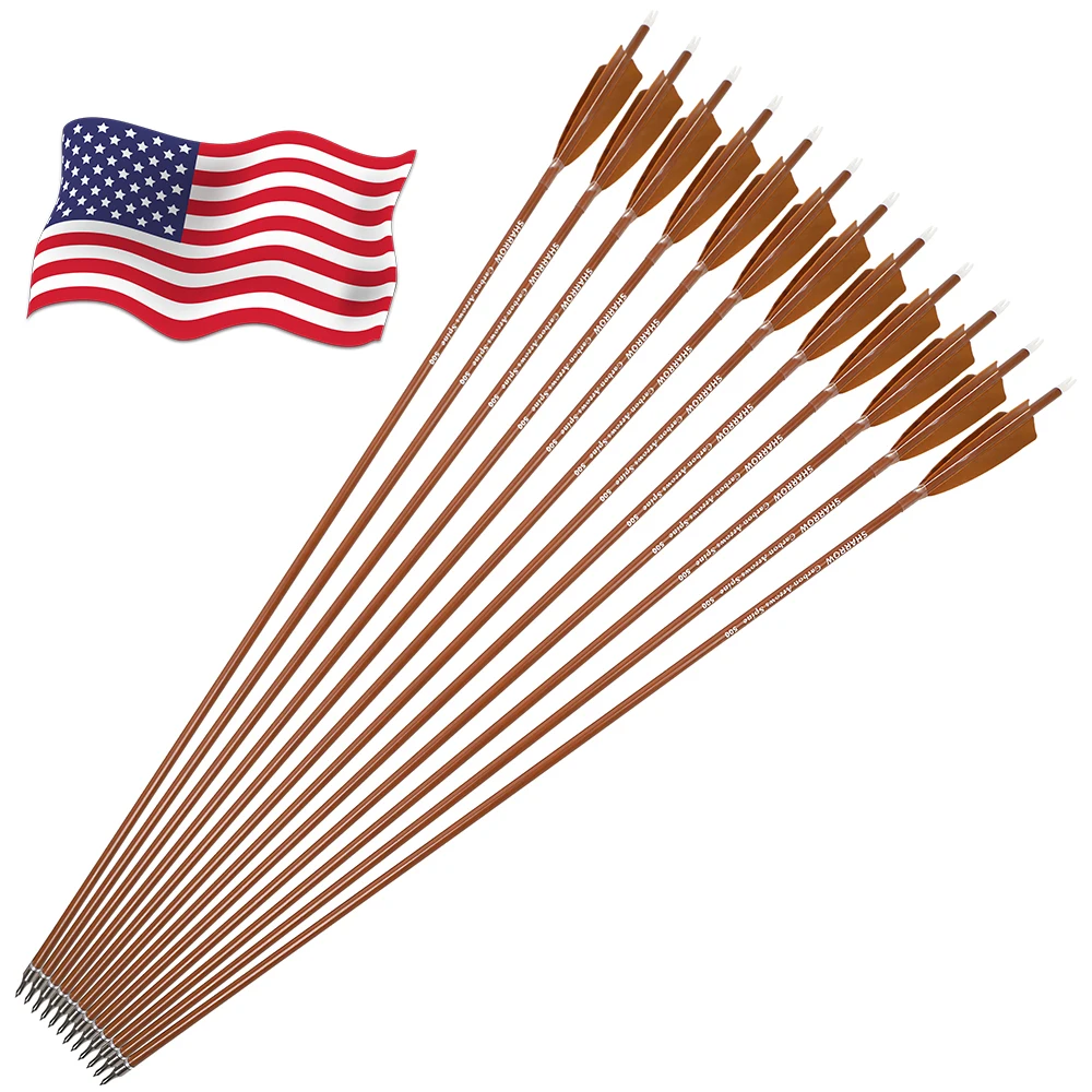 

12 шт. стрел из смешанного карбона Spine 500, 31,5 дюйма, диаметр стержня 6,2 мм, с оперением из пера индейки, для рекурсивного лука, для стрельбы по мишеням и охоты, аксессуар